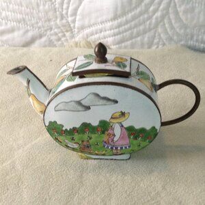 VTG Mini Cloisonne/Painted Enamel Teapot, Signed B. Yee, Collectible, Copper